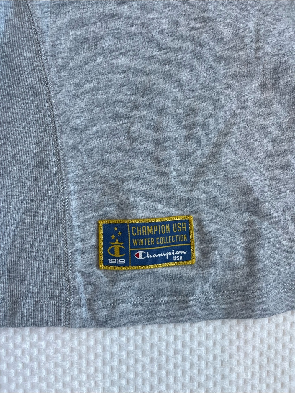 Champion Gray Sweatshirt with Yellow-Trim Winter Collection Patch
